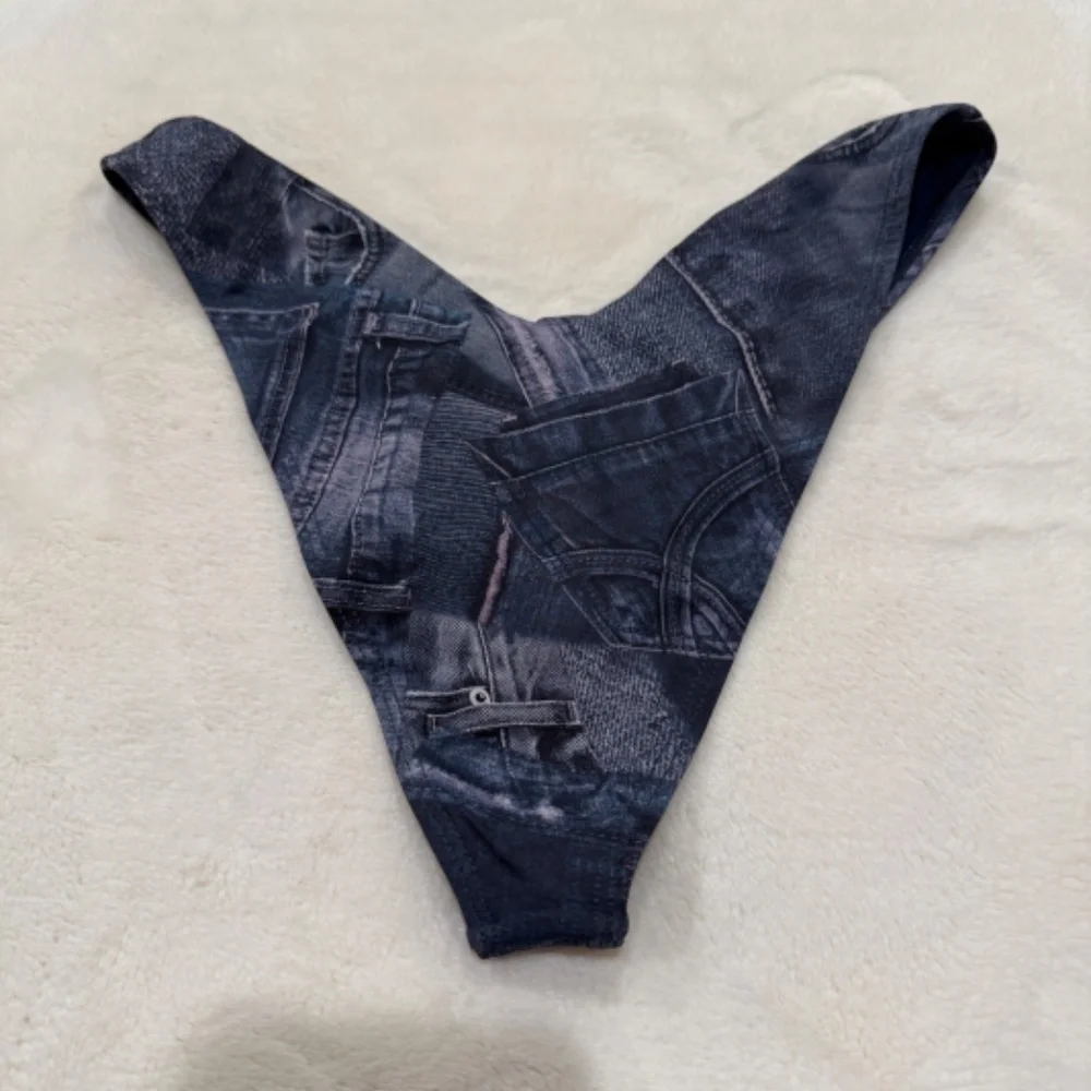 New Frankies Bikinis Dawson Cheeky Bikini Bottom denim jeans print 31067